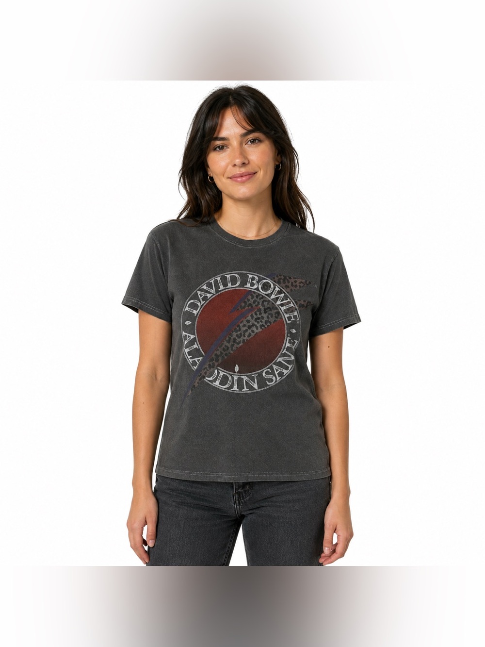 David Bowie S/M Graphic Tee Leopard Lightning Bolt Charcoal Rock Shirt